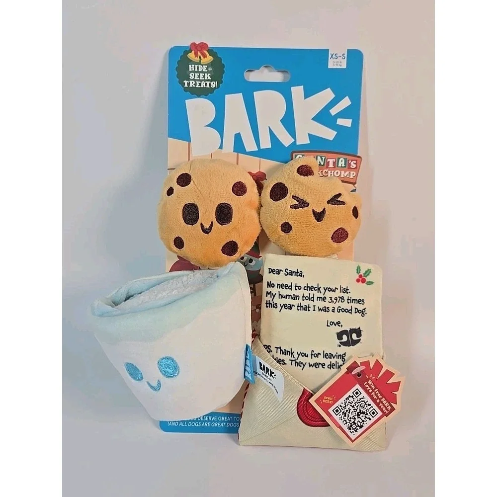 Bark Santa's Workchomp Toy 4 Pc XS-S 0-20 lbs Dogs Treat Crinkle Squeak